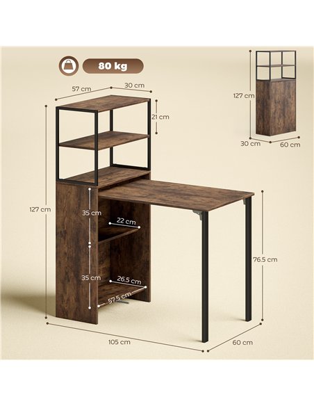 HOMCOM Folding Shelf and Work Table - Brown/Black
