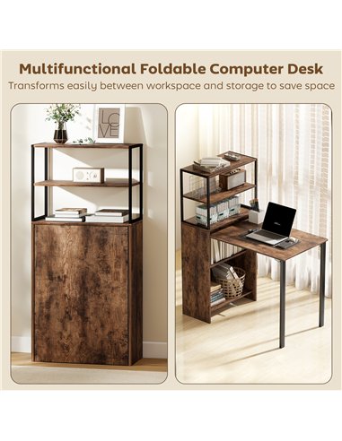 HOMCOM Folding Shelf and Work Table - Brown/Black