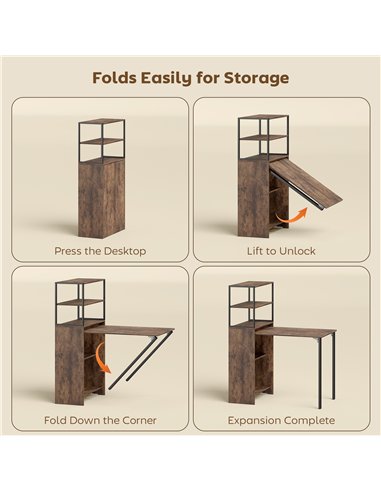 HOMCOM Folding Shelf and Work Table - Brown/Black