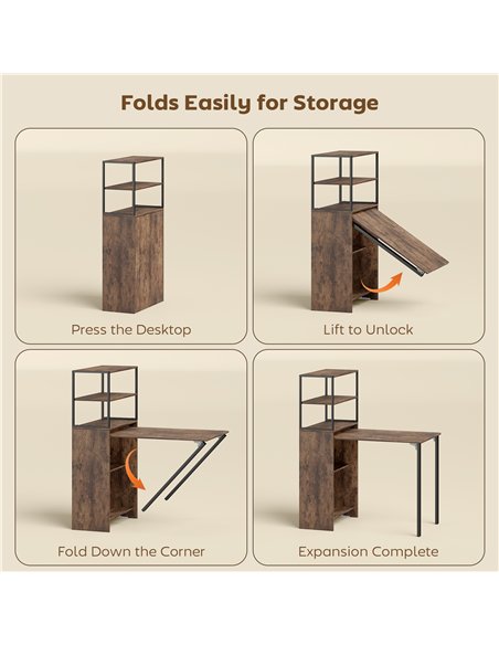 HOMCOM Folding Shelf and Work Table - Brown/Black