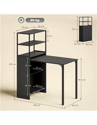 HOMCOM Folding Shelf and Work Table - Black