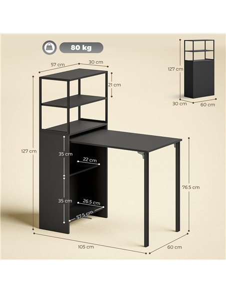 HOMCOM Folding Shelf and Work Table - Black