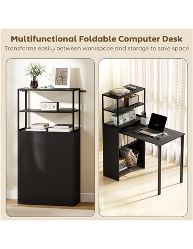 HOMCOM Folding Shelf and Work Table - Black