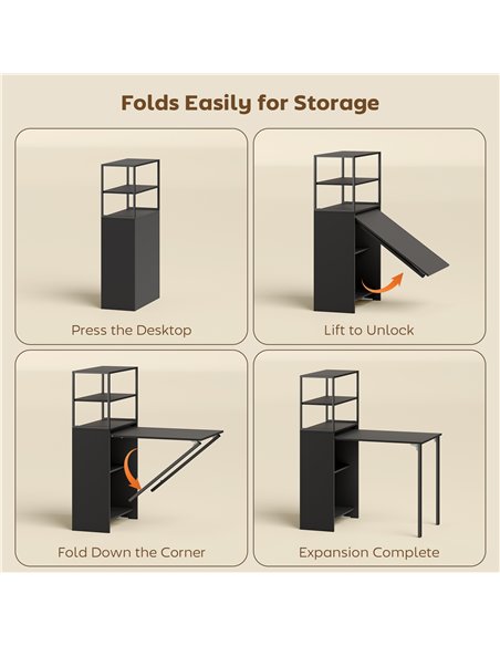 HOMCOM Folding Shelf and Work Table - Black