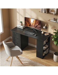 HOMCOM Computer Desk, Writing Table, PC Workstation with 3 Storage Shelves and Drawers, Handle, for Home Office, Black 2
