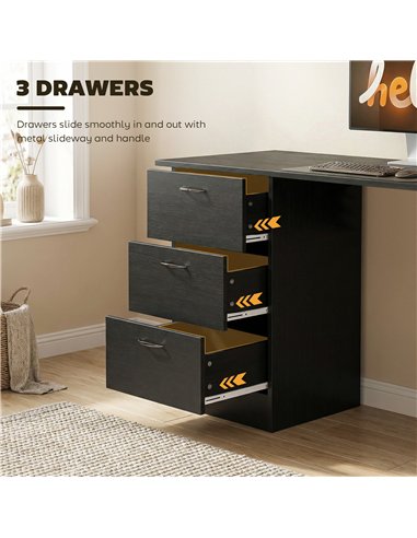 HOMCOM Computer Desk, Writing Table, PC Workstation with 3 Storage Shelves and Drawers, Handle, for Home Office, Black