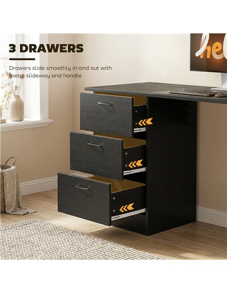 HOMCOM Computer Desk, Writing Table, PC Workstation with 3 Storage Shelves and Drawers, Handle, for Home Office, Black