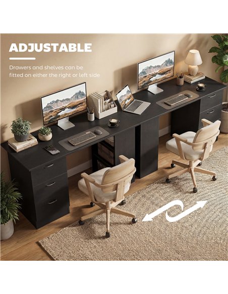 HOMCOM Computer Desk, Writing Table, PC Workstation with 3 Storage Shelves and Drawers, Handle, for Home Office, Black