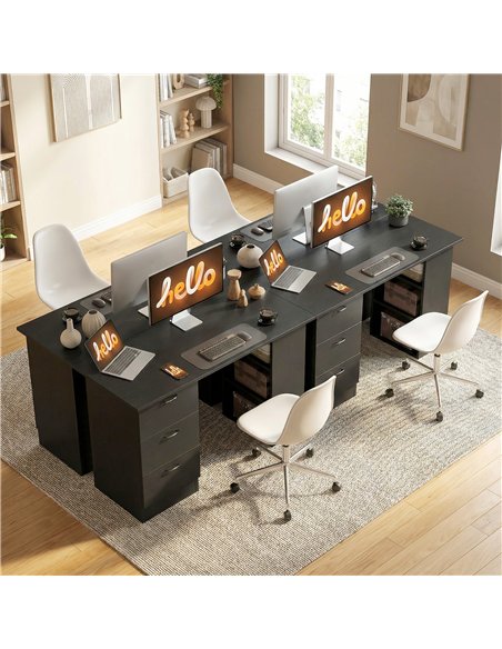 HOMCOM Computer Desk, Writing Table, PC Workstation with 3 Storage Shelves and Drawers, Handle, for Home Office, Black