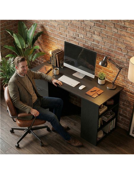 HOMCOM Computer Desk, Writing Table, PC Workstation with 3 Storage Shelves and Drawers, Handle, for Home Office, Black