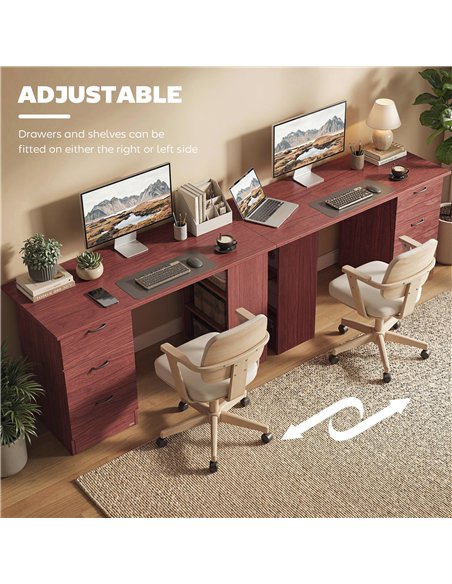 HOMCOM Computer Desk, Writing Table, PC Workstation with 3 Storage Shelves and Drawers, Handle, for Home Office, Walnut Brown