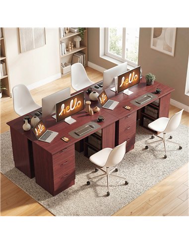 HOMCOM Computer Desk, Writing Table, PC Workstation with 3 Storage Shelves and Drawers, Handle, for Home Office, Walnut Brown