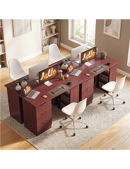 HOMCOM Computer Desk, Writing Table, PC Workstation with 3 Storage Shelves and Drawers, Handle, for Home Office, Walnut Brown