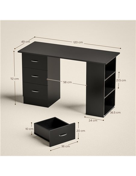 HOMCOM Computer Desk, Home Office Desk, Writing Table, PC Workstation with 3 Storage Shelves and 3 Drawers for Working, Study, 1