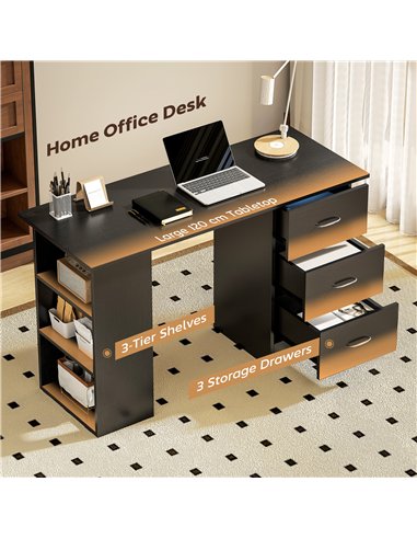HOMCOM Computer Desk, Home Office Desk, Writing Table, PC Workstation with 3 Storage Shelves and 3 Drawers for Working, Study, 1