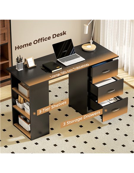 HOMCOM Computer Desk, Home Office Desk, Writing Table, PC Workstation with 3 Storage Shelves and 3 Drawers for Working, Study, 1
