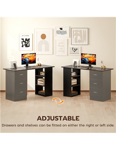 HOMCOM Computer Desk, Home Office Desk, Writing Table, PC Workstation with 3 Storage Shelves and 3 Drawers for Working, Study, 1