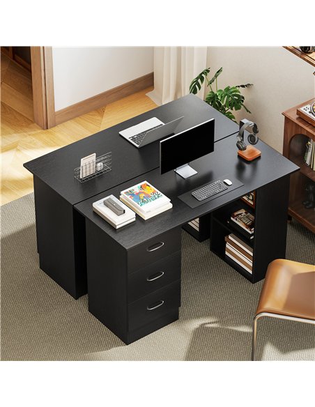 HOMCOM Computer Desk, Home Office Desk, Writing Table, PC Workstation with 3 Storage Shelves and 3 Drawers for Working, Study, 1