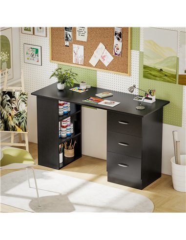 HOMCOM Computer Desk, Home Office Desk, Writing Table, PC Workstation with 3 Storage Shelves and 3 Drawers for Working, Study, 1