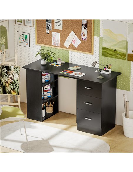 HOMCOM Computer Desk, Home Office Desk, Writing Table, PC Workstation with 3 Storage Shelves and 3 Drawers for Working, Study, 1