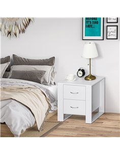 HOMCOM Bedside Table with 2 Drawers, Nightstand with Handles and Elevated Base, Side Table for Bedroom, Living Room, White 2