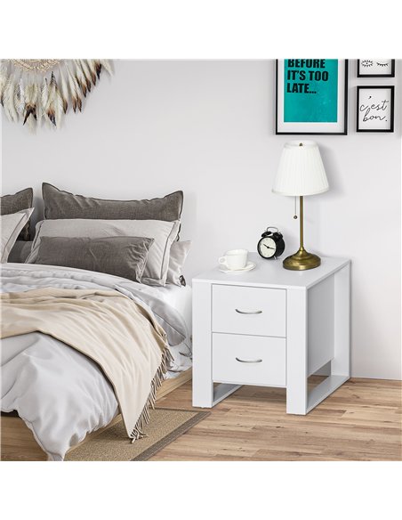 HOMCOM Bedside Table with 2 Drawers, Nightstand with Handles and Elevated Base, Side Table for Bedroom, Living Room, White