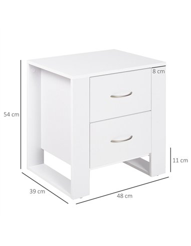 HOMCOM Bedside Table with 2 Drawers, Nightstand with Handles and Elevated Base, Side Table for Bedroom, Living Room, White