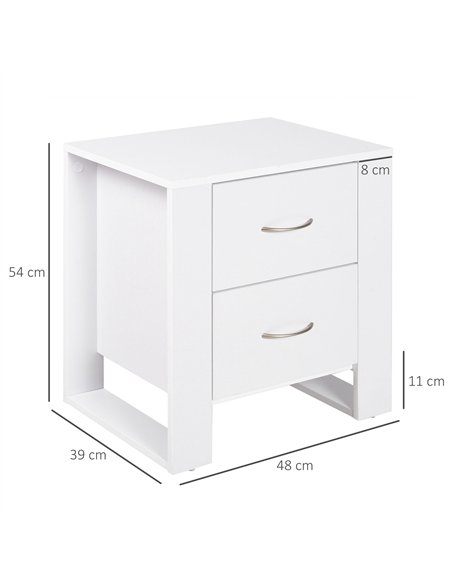 HOMCOM Bedside Table with 2 Drawers, Nightstand with Handles and Elevated Base, Side Table for Bedroom, Living Room, White