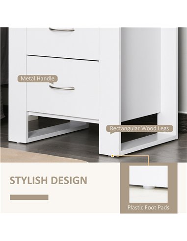 HOMCOM Bedside Table with 2 Drawers, Nightstand with Handles and Elevated Base, Side Table for Bedroom, Living Room, White