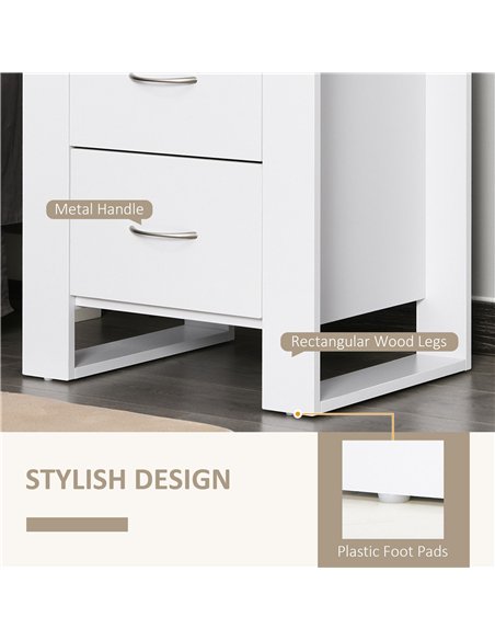 HOMCOM Bedside Table with 2 Drawers, Nightstand with Handles and Elevated Base, Side Table for Bedroom, Living Room, White