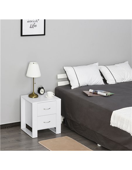 HOMCOM Bedside Table with 2 Drawers, Nightstand with Handles and Elevated Base, Side Table for Bedroom, Living Room, White