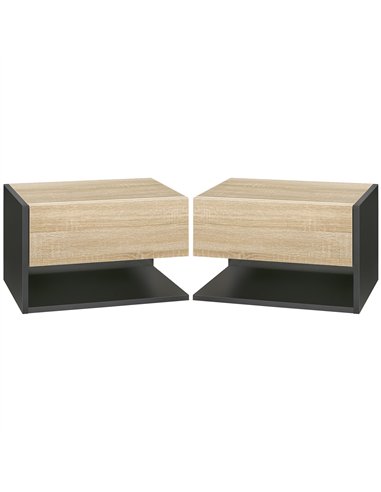 HOMCOM Floating Bedside Table Set of 2, Wall Mounted Bedside Cabinet with Drawer and Open Shelf, Modern Nightstand for Bedroom, 