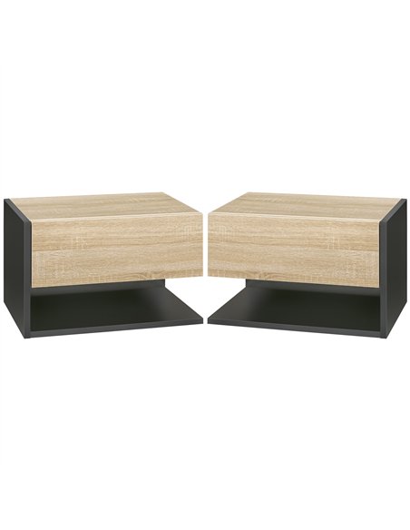 HOMCOM Floating Bedside Table Set of 2, Wall Mounted Bedside Cabinet with Drawer and Open Shelf, Modern Nightstand for Bedroom, 