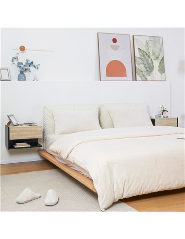 HOMCOM Floating Bedside Table Set of 2, Wall Mounted Bedside Cabinet with Drawer and Open Shelf, Modern Nightstand for Bedroom, 