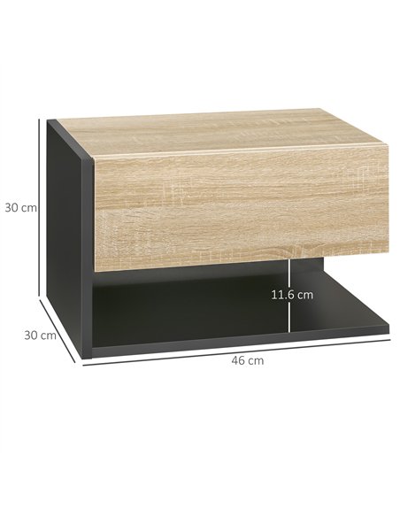 HOMCOM Floating Bedside Table Set of 2, Wall Mounted Bedside Cabinet with Drawer and Open Shelf, Modern Nightstand for Bedroom, 