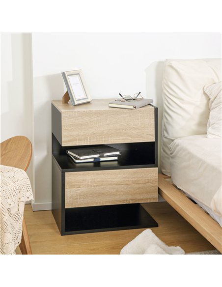 HOMCOM Floating Bedside Table Set of 2, Wall Mounted Bedside Cabinet with Drawer and Open Shelf, Modern Nightstand for Bedroom, 