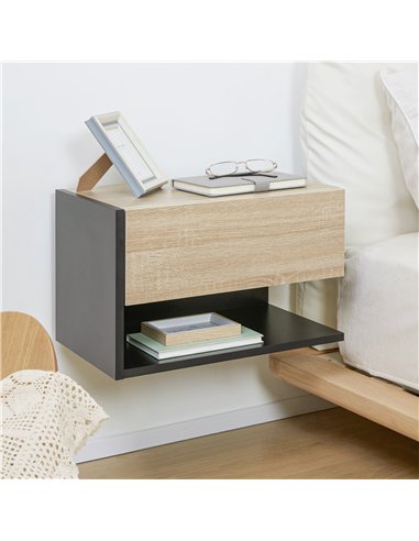 HOMCOM Floating Bedside Table Set of 2, Wall Mounted Bedside Cabinet with Drawer and Open Shelf, Modern Nightstand for Bedroom, 