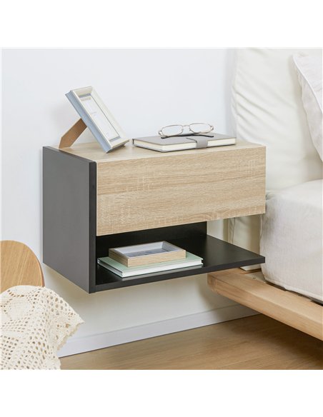 HOMCOM Floating Bedside Table Set of 2, Wall Mounted Bedside Cabinet with Drawer and Open Shelf, Modern Nightstand for Bedroom, 