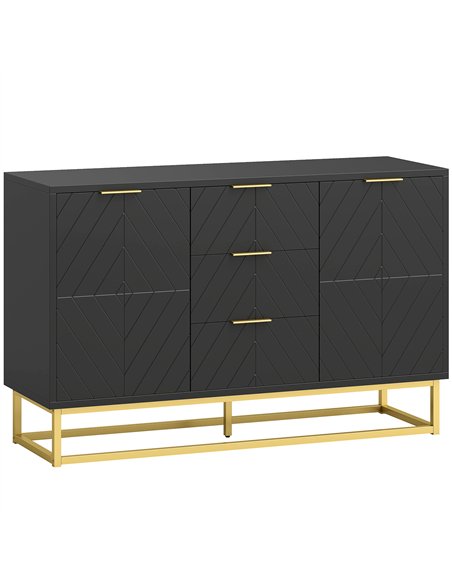 HOMCOM Sideboard with 3 Drawers and Adjustable Shelves for Living Room - Black