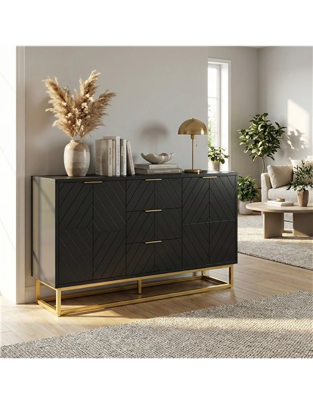 HOMCOM Sideboard with 3 Drawers and Adjustable Shelves for Living Room - Black