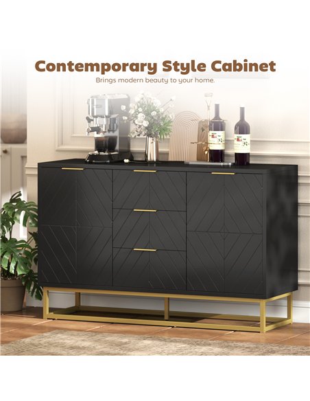HOMCOM Sideboard with 3 Drawers and Adjustable Shelves for Living Room - Black