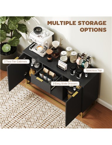 HOMCOM Sideboard with 3 Drawers and Adjustable Shelves for Living Room - Black