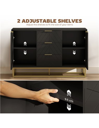 HOMCOM Sideboard with 3 Drawers and Adjustable Shelves for Living Room - Black