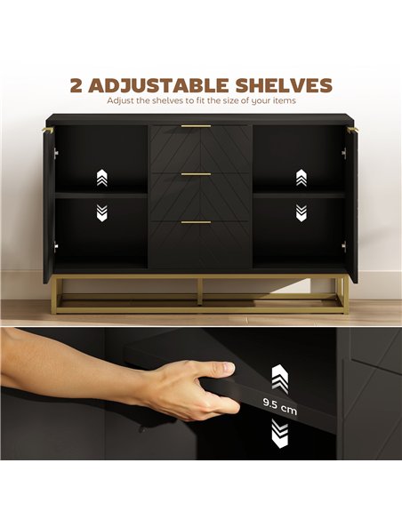 HOMCOM Sideboard with 3 Drawers and Adjustable Shelves for Living Room - Black