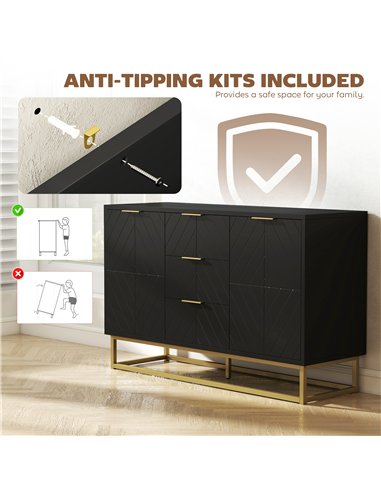 HOMCOM Sideboard with 3 Drawers and Adjustable Shelves for Living Room - Black