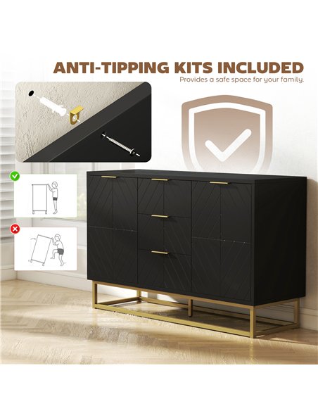 HOMCOM Sideboard with 3 Drawers and Adjustable Shelves for Living Room - Black