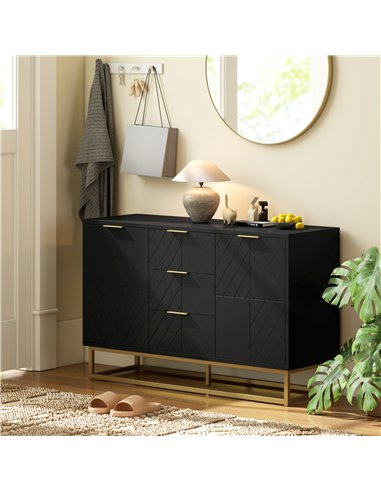 HOMCOM Sideboard with 3 Drawers and Adjustable Shelves for Living Room - Black