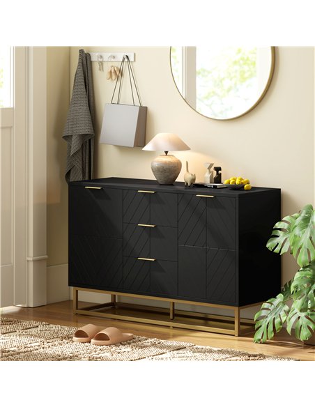 HOMCOM Sideboard with 3 Drawers and Adjustable Shelves for Living Room - Black
