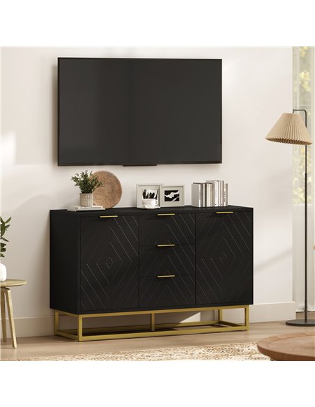 HOMCOM Sideboard with 3 Drawers and Adjustable Shelves for Living Room - Black