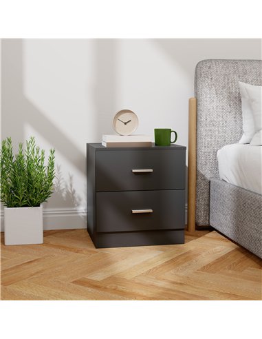 HOMCOM Modern Bedside Table, Beside Cabinet with 2 Drawers, for Bedroom, Living Room, Black